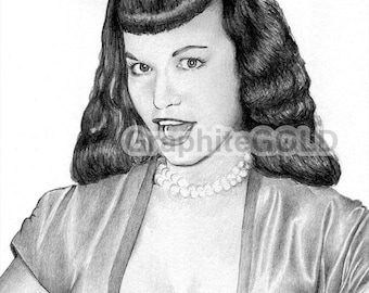Bettie Page - Migające - Pobierz plik -oryginalnego rysunku ołówkiem grafitowym