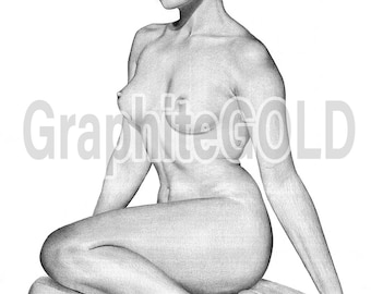 Yvette Mimieux Fantasy Nude, Rysunek ołówkiem grafitowym, Zatrudnia cyfrowe pliki do pobrania.