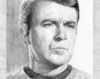 James Doohan - SCOTTY - Pobieranie cyfrowe - Plik Hires z rysunkiem ołówkiem grafitowym.