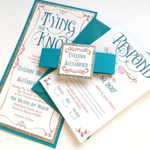 Wedding Invitations Art Nouveau Wedding Invitations Tying the Knot in Teal, Persimmon, and Champagne
