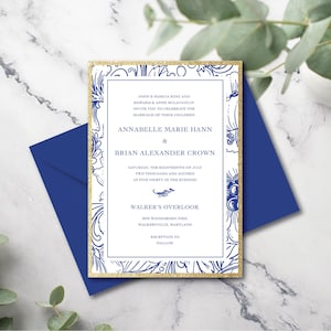 Printed Wedding Invitations Royal Blue Floral Wedding Invitations Blue Toile Floral Invites