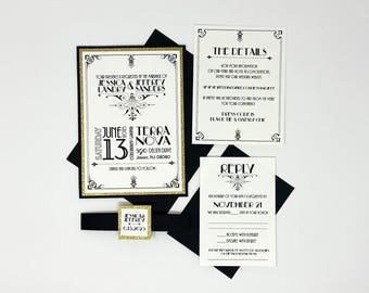 Wedding Invitations Art Deco Wedding Invitations Great Gatsby Wedding Roaring 1920s NYE Wedding Invitations Black and Gold Wedding Invites