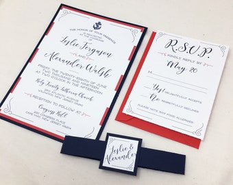 Nautical Anchor Wedding Invitations in Navy and Red