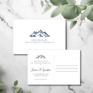 Cartolina Save the Date STAMPATA 4x6" Montagna Save the Date Navy Mountain Design
