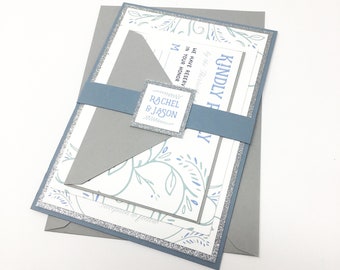 Silver, Gray, and Dusty Blue Floral Wedding Invitations