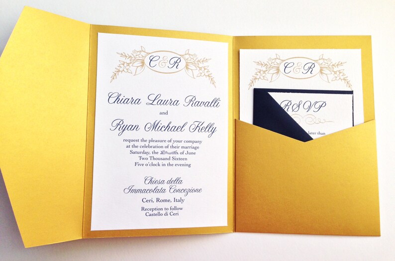 Gold and Navy Pocketfold Invitations image 2