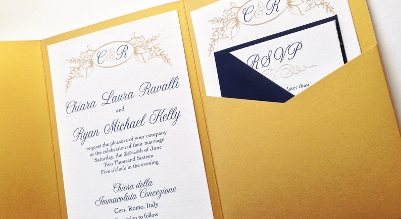 Gold and Navy Pocketfold Invitations image 3