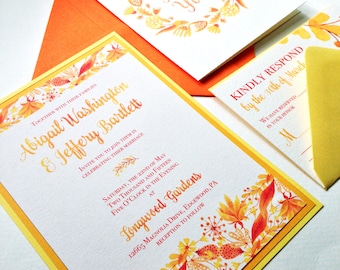 Yellow and Orange Floral Watercolor Wedding Invitations