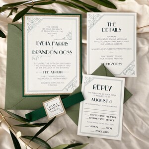 Wedding Invitations Art Deco Wedding Invitations Great Gatsby Wedding 1920s Garden Wedding Invitations Floral Green Wedding Invitations