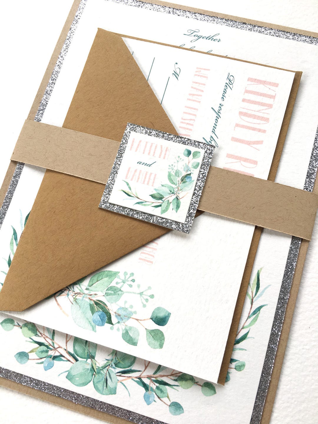 Printed Wedding Invitations Rustic Winter Rose Invites Silver Glitter ...