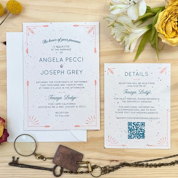 Eco-friendly Minimalist Wedding Invitations, Plantable and Compostable