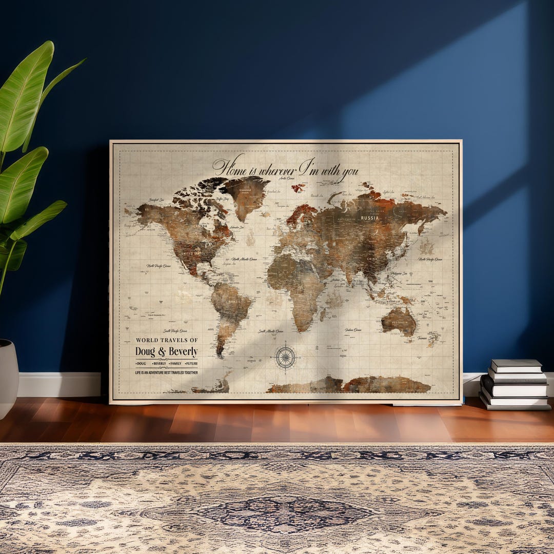 Personalized Push Pin World Map – Travel Tracker Canvas Wall Art Print ...