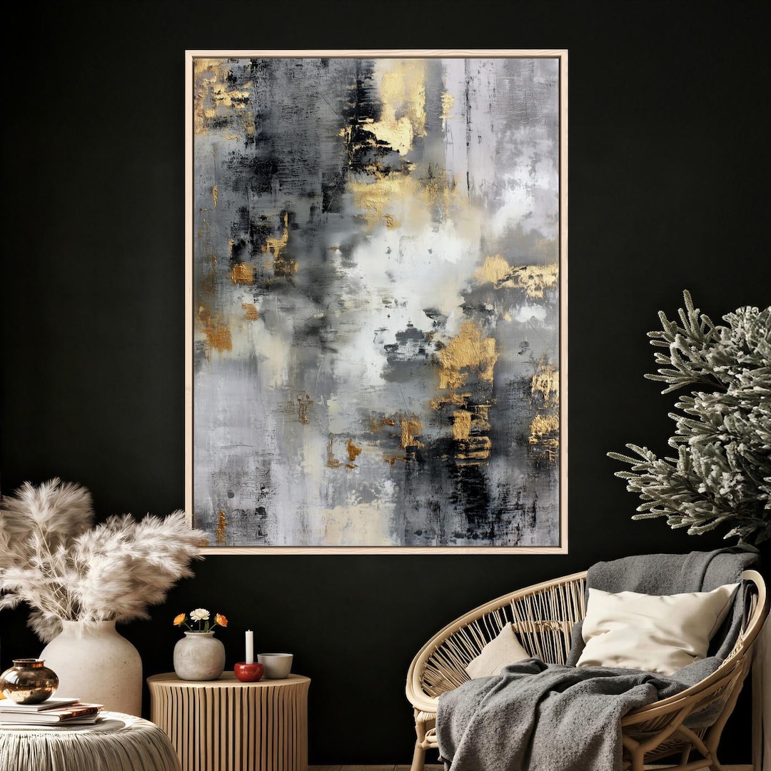 Gray and Gold Abstract Wall Art Canvas Print, Modern Framed Artwork - Etsy