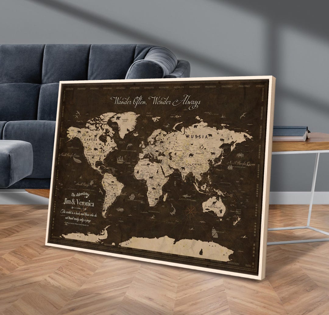 Personalized Push Pin World Map, Travel Adventure Canvas Print - Etsy