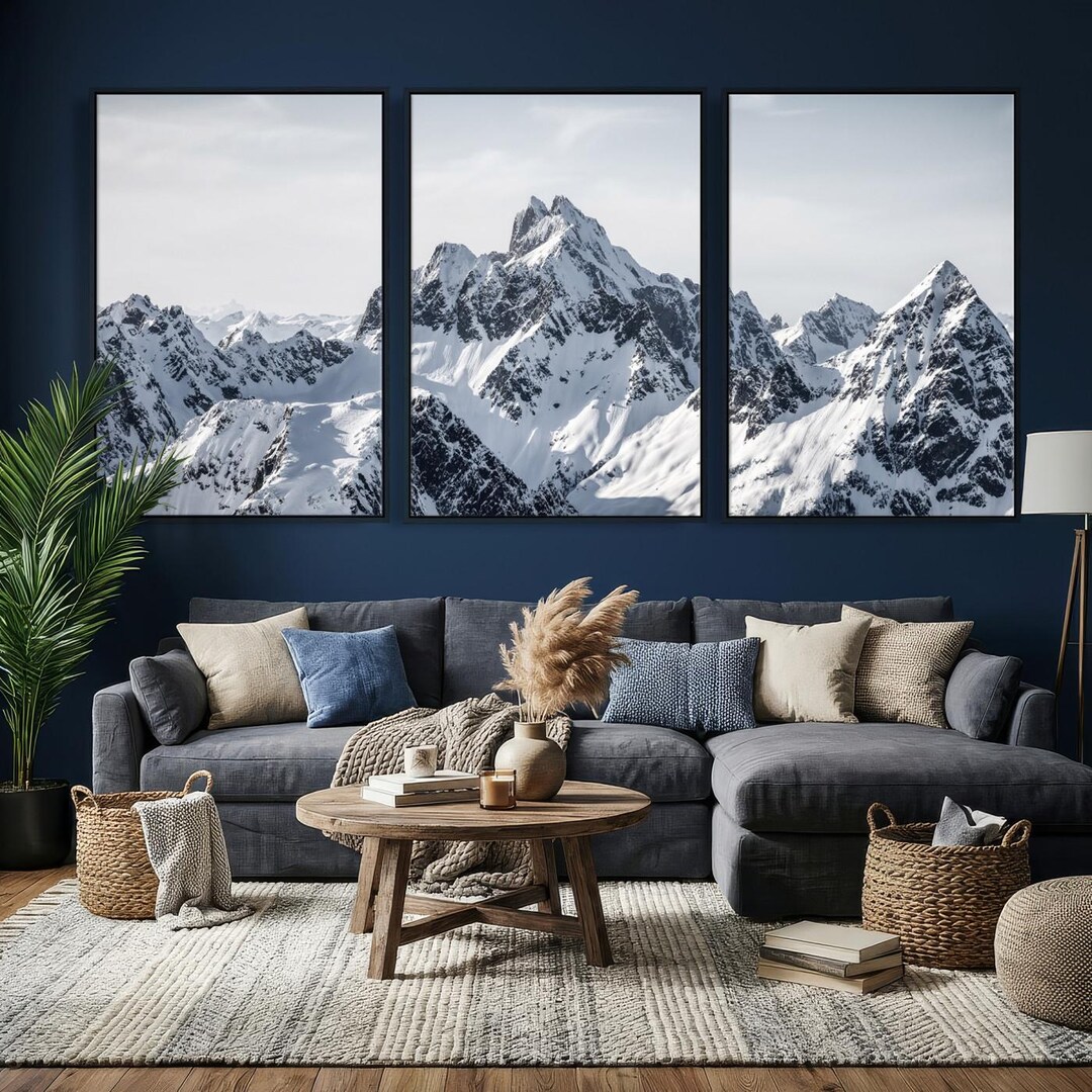 Snowy Mountain Wall Art Canvas Print, Alpine Landscape Decor, Framed ...