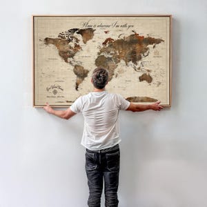 Custom Push Pin World Map Wall Art Canvas Print - Personalize World Map with Pin Print for Home, Office, Living Room, Customize Gift Print
