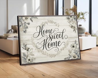 Home Sweet Home Canvas Print – Floral Farmhouse Wood Plank Decor