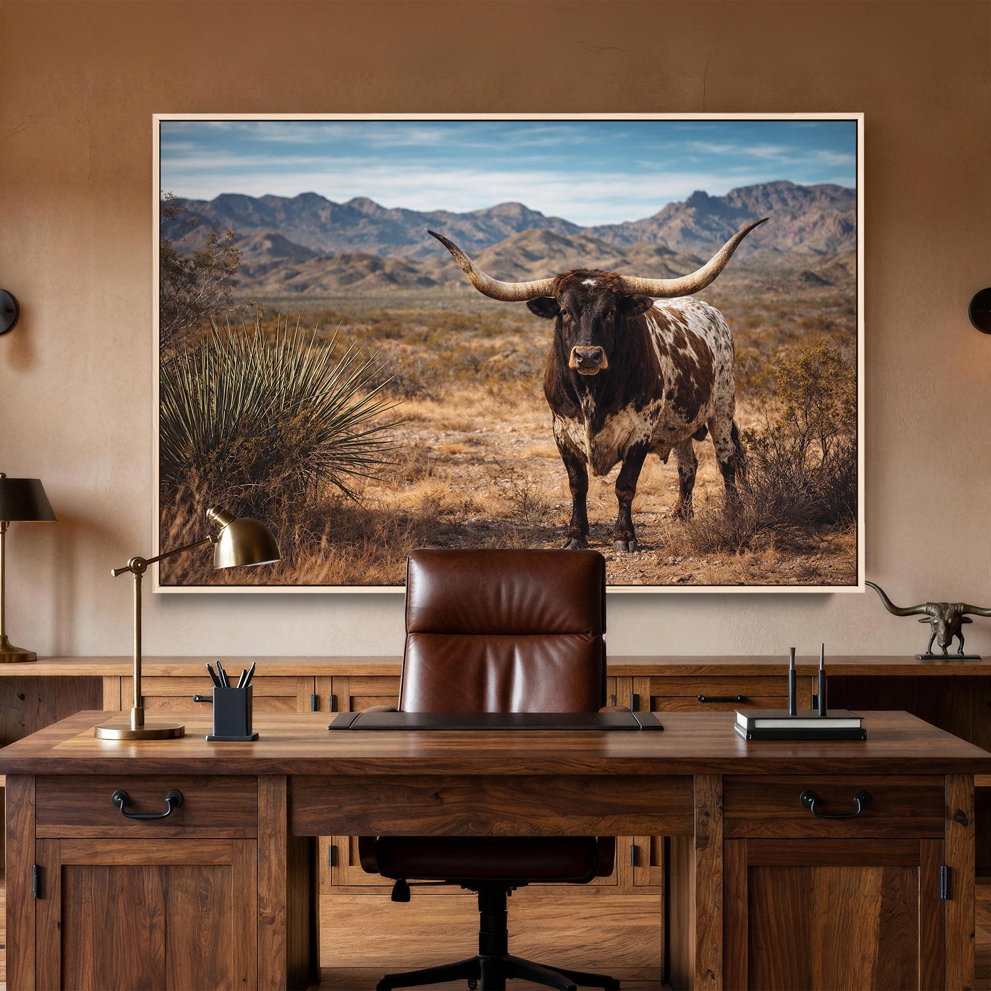 Texas Longhorn Canvas Wall Art Western Cow Bull Desert Landscape Rustic