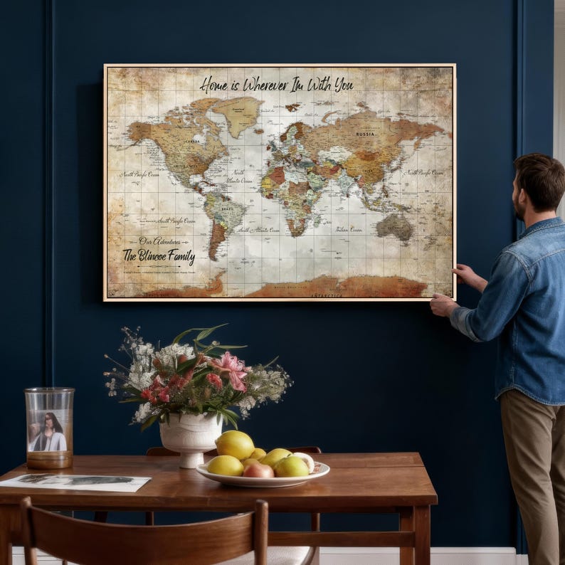 Custom Push Pin World Map Canvas Print, Personalized Travel Adventure ...
