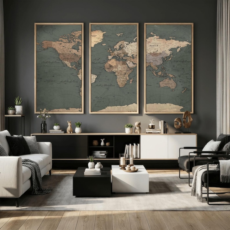 Large Map Artwork Print, World Map Wall Art Canvas Print for Home ...