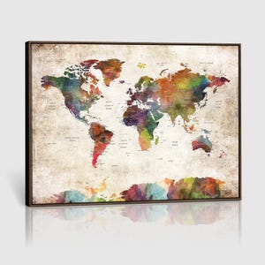 Watercolor Colors World Map Print, Digital World Map Poster, Download World Map Countries, Dorm Decor Wall, Printable Travel Ready for Print