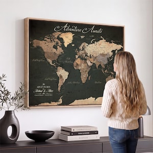 Custom Push Pin Mapa del Mundo Arte de Pared Canvas Print – Personaliza Mapa del Mundo con Pin Print para Oficina Sala, Regalo Personalizado