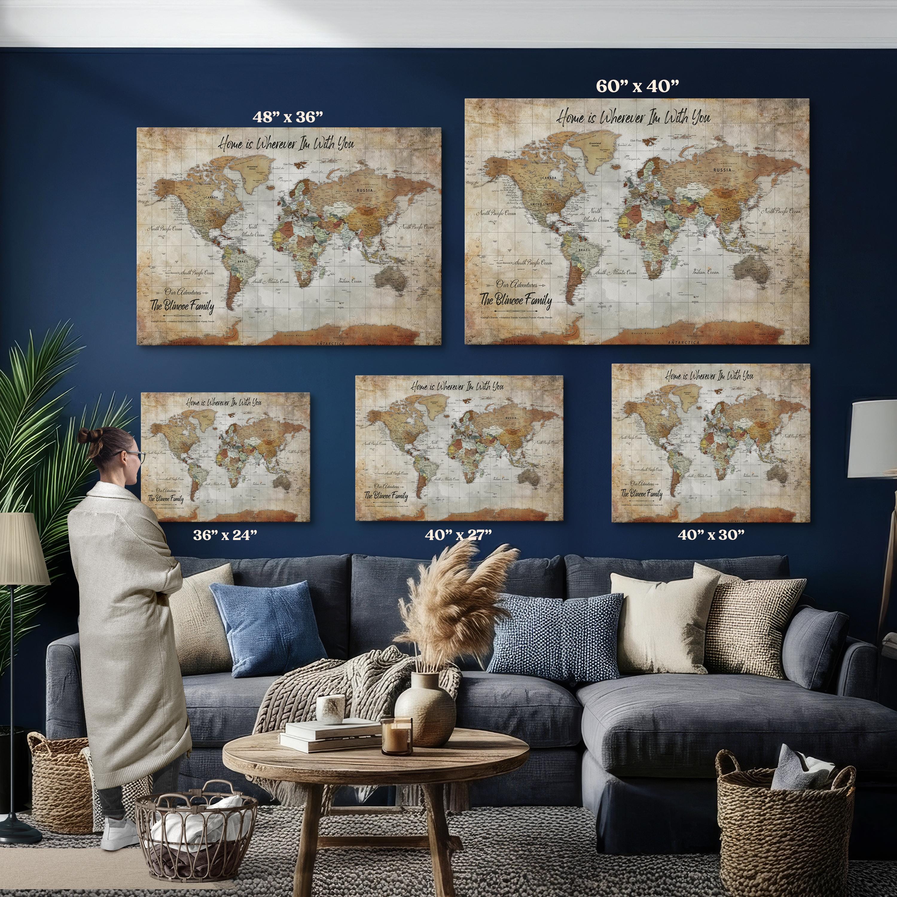 Custom Push Pin World Map Canvas Print, Personalized Travel Adventure ...
