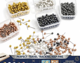 100 Mini Map Marking Pins for Travel Maps – Metallic Push Pins for Canvas Maps & Globes