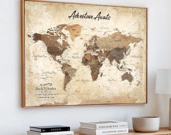 Custom Push Pin Mapa del Mundo Arte de Pared Canvas Print – Personaliza Mapa del Mundo con Pin Print para Oficina Sala, Regalo Personalizado
