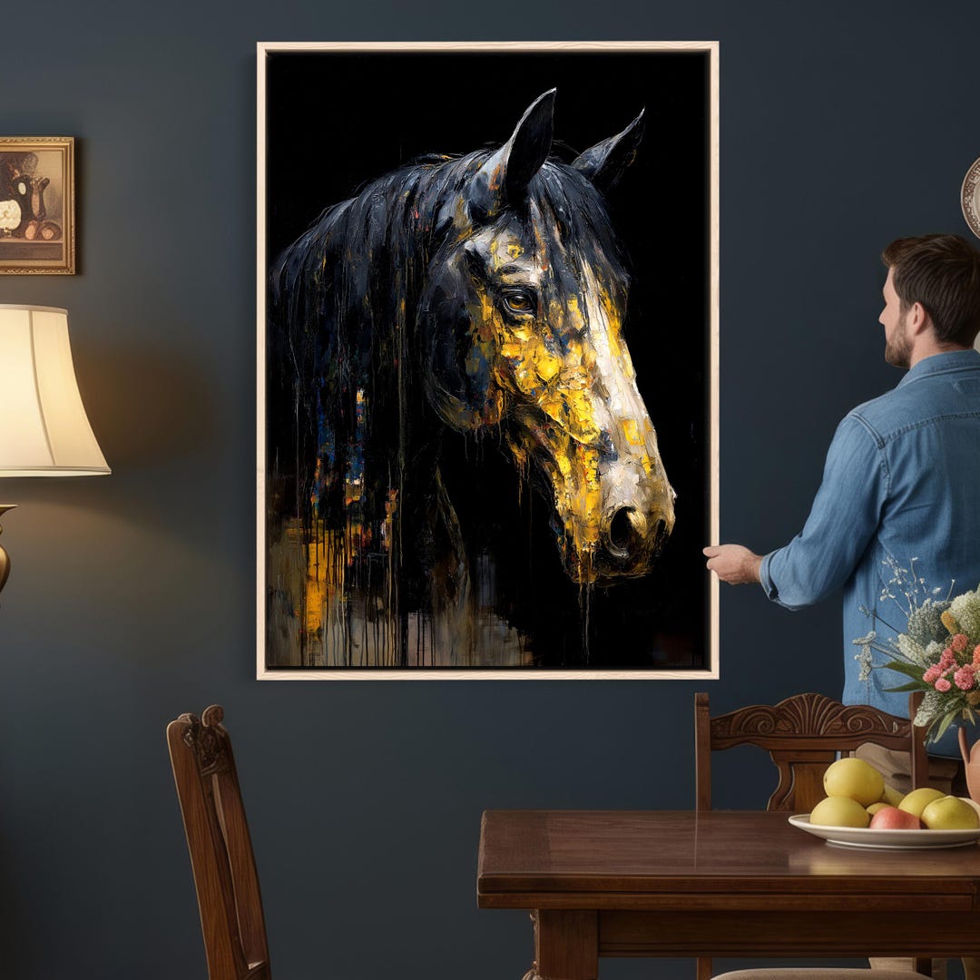 Abstract Gold Horse Wall Art Canvas Print for Farmhouse Wall Decor - Etsy