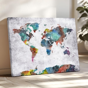 Watercolor World Map Wall Art Digital Arwork for Print - Abstract Style Digital Download Map for Gift Print, Home or Office, Ready to Print
