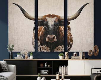 Texas Longhorn Canvas Wall Art Western Cow Bull Desert Landscape Rustic Farmhouse Framed Large for Living Room Bedroom Office Decor