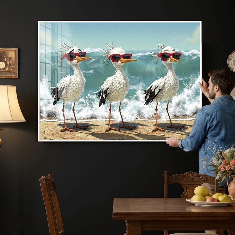 Funny Seagull Wall Art Canvas Print Beach Birds With Sunglasses Coastal ...