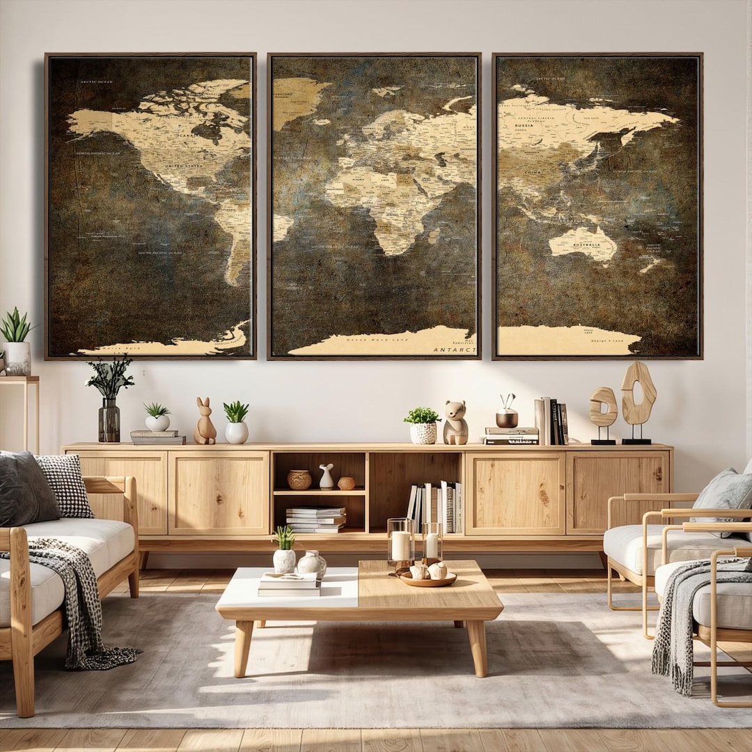 Vintage World Map Wall Art Canvas Print for Office and Meeting Room - Etsy