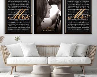 Personalized Song Lyrics Wall Art Canvas Print, Custom Couple Photo Canvas Set, 3 Panel Wedding Vows Wall Art, Anniversary Gift Canvas Print