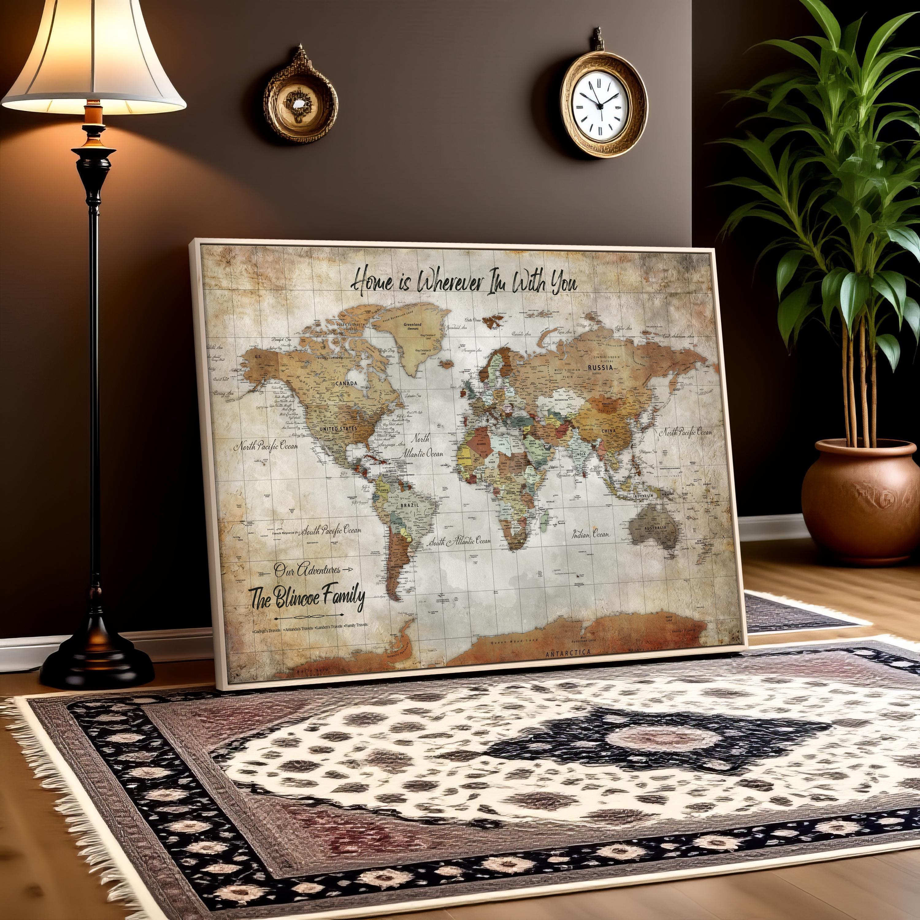 Custom Push Pin World Map Canvas Print, Personalized Travel Adventure ...