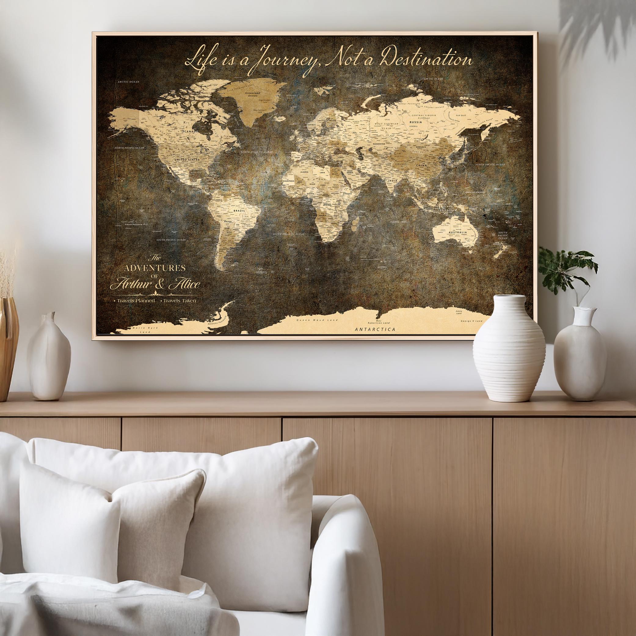 Customize Push Pin World Map Print | Personalized Foam-backed Travel ...