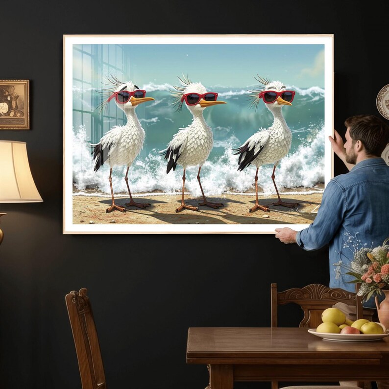Funny Seagull Wall Art Canvas Print Beach Birds With Sunglasses Coastal ...