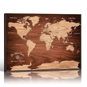 Printable Detailed World Map Wall Artwork for Print -  Custom Wood Style Digital Download Map for Gift Print, Home or Office, Ready to Print