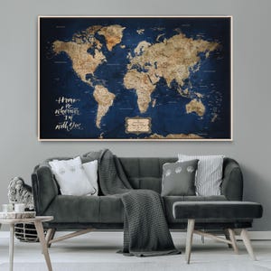 Customize Push Pin World Map Wall Art Canvas Print - Personalize World Map with Pin Print for Home, Office, Meeting Room, Custom Gift Print