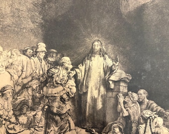 Vintage Rembrandt The Hundred Guilder Print Heliogravure | Christ Healing the Sick Etching Reproduction, 19th Century Facsimile Art Print