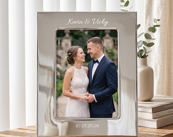 Engraved Photo Frame for Couple, Personalized Wedding Picture Frame With Names and Date, Custom Anniversary Gift, Newlywed Keepsake