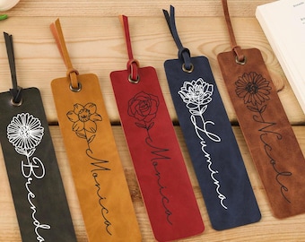 Personalized Leather Bookmark,Custom Name Bookmark,Gift for Readers,Bridesmaid Gift,Gift for Book Lover,Book Accessory,Birth Flower Bookmark