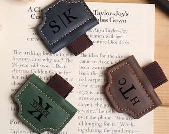 Marque-page magnétique personnalisé en cuir, Marque-page magnétique en cuir avec porte-stylo, Marque-page gravé, Cadeau lecteur fait main, Marque-page pour homme