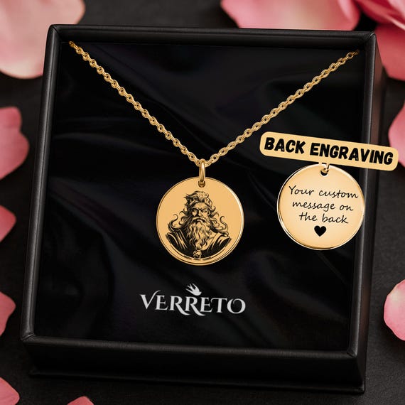 Engraved Zeus Pendant Necklace: Mythical God Jewelry, Ancient