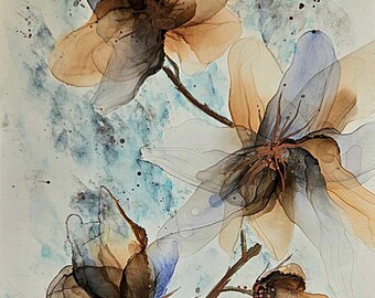 Amoureux des plantes, peinture, oeuvre de la nature, décoration murale florale pour la maison, oeuvre d'art originale botanique neutre, encre d'alcool