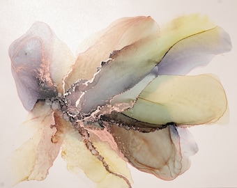Abstrait fluide, décoration murale à l'encre d'alcool, oeuvre d'art bohème originale, peinture en flux, cadeau pour petite amie, vert, oeuvre d'art contemporain, flux 11 x 14