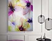 Modern Botanical, Original Painting, Flower Art Work, Floral Wall Decor, Fine Art Garden, Like Watercolor Flowers, Alcohol Ink Artwork