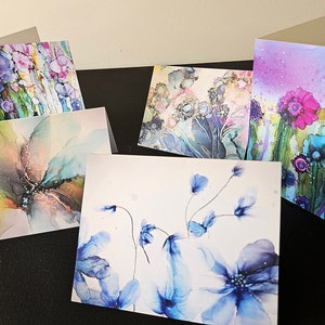 Cartes à encre d'alcool, carte de fête des mères, cartes de correspondance toutes les occasions, cartes vierges avec enveloppe à agencer et à agencer florales, note artistique mariage