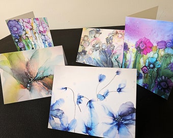 Alcohol Ink Cards, Mothers Day Card, All Occasion Note Cards  Blank Cards with Envelope  Mix and Match Floral, Artistic Note Wedding